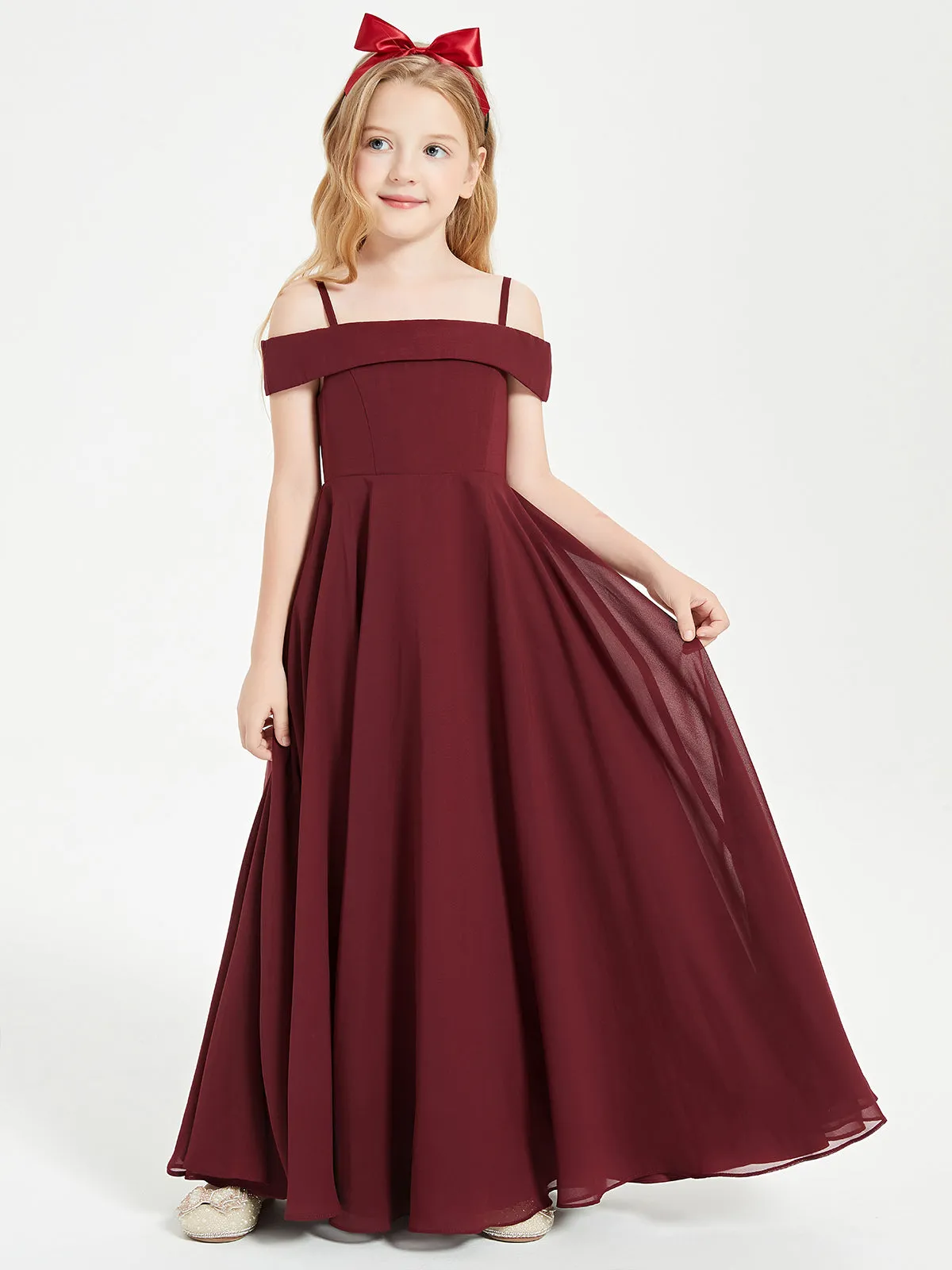Chic Junior Bridesmaid Dresses Off the Shoulder Cabernet