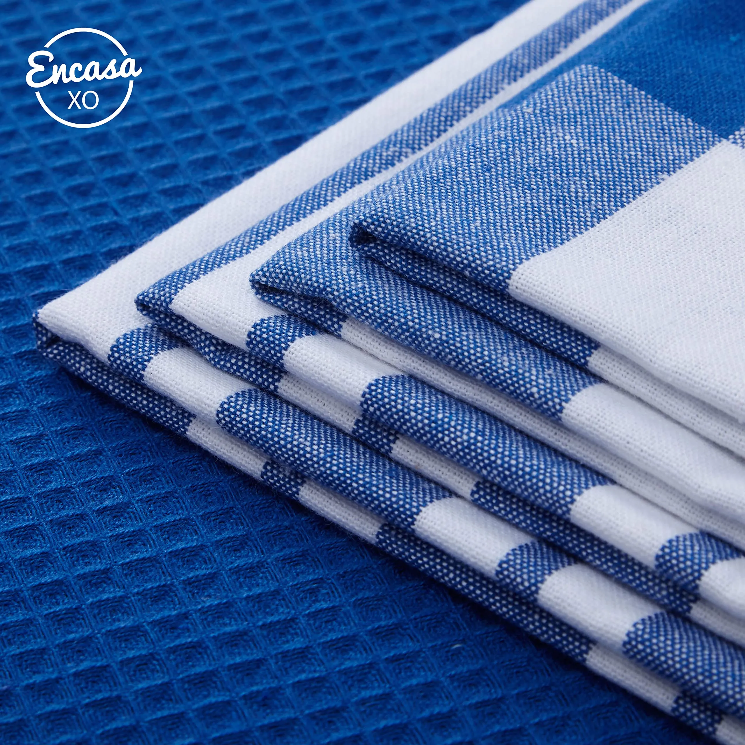 Encasa Homes Anti-Bacterial Kitchen Dish Towels X-Large 18 x 28 inch (12pc Set Waffle, Stripe, Check) Eco-Friendly Cotton, Highly Absorbent Teatowel for Quick Cleaning, Drying Plates & Glasses - Grey