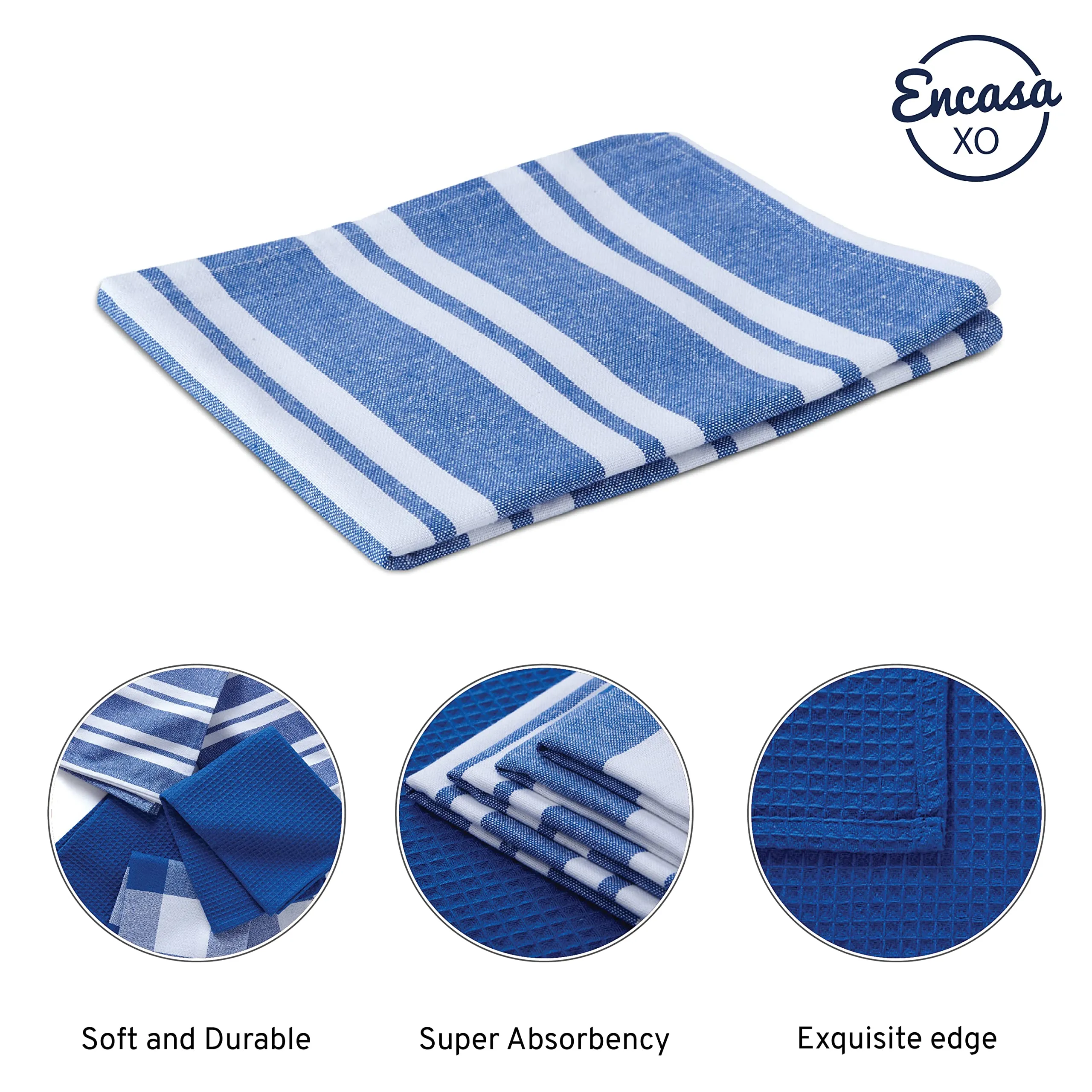 Encasa Homes Anti-Bacterial Kitchen Dish Towels X-Large 18 x 28 inch (12pc Set Waffle, Stripe, Check) Eco-Friendly Cotton, Highly Absorbent Teatowel for Quick Cleaning, Drying Plates & Glasses - Grey