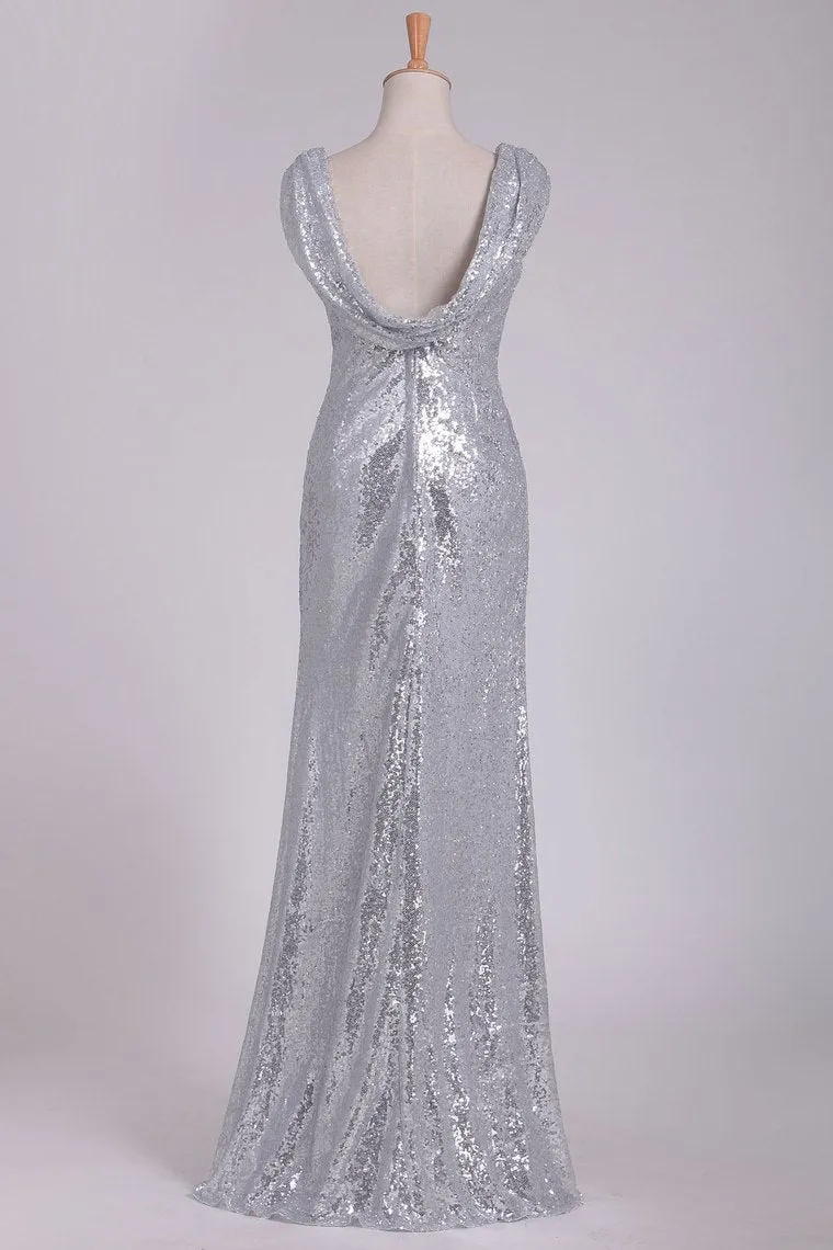 Open Back Bridesmaid Dresses Scoop Sequins Floor Length