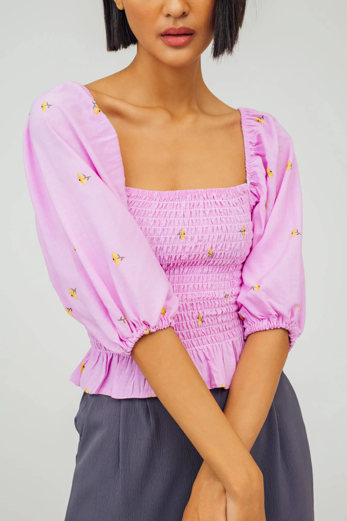 Tanya Smocked Peplum Top (Lilac)