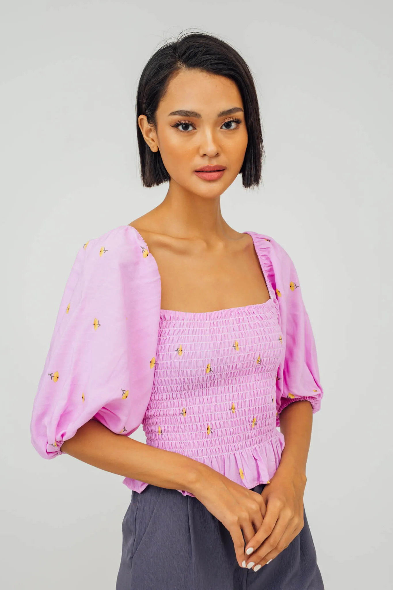 Tanya Smocked Peplum Top (Lilac)
