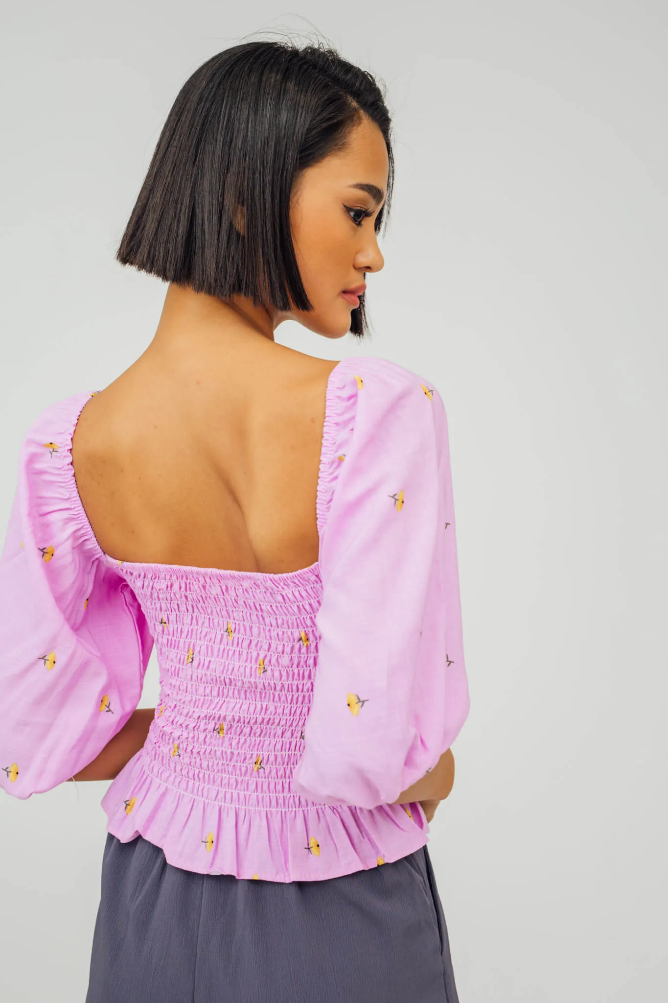 Tanya Smocked Peplum Top (Lilac)