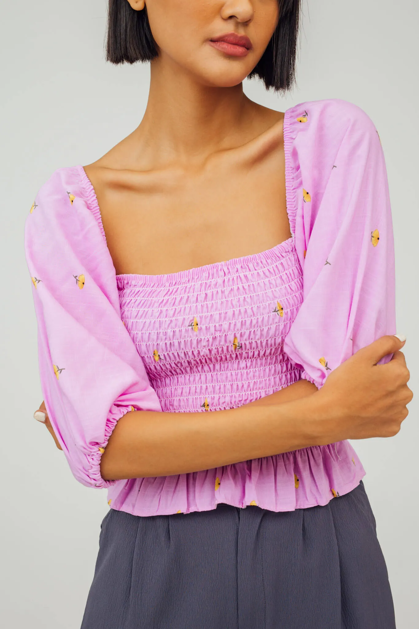 Tanya Smocked Peplum Top (Lilac)